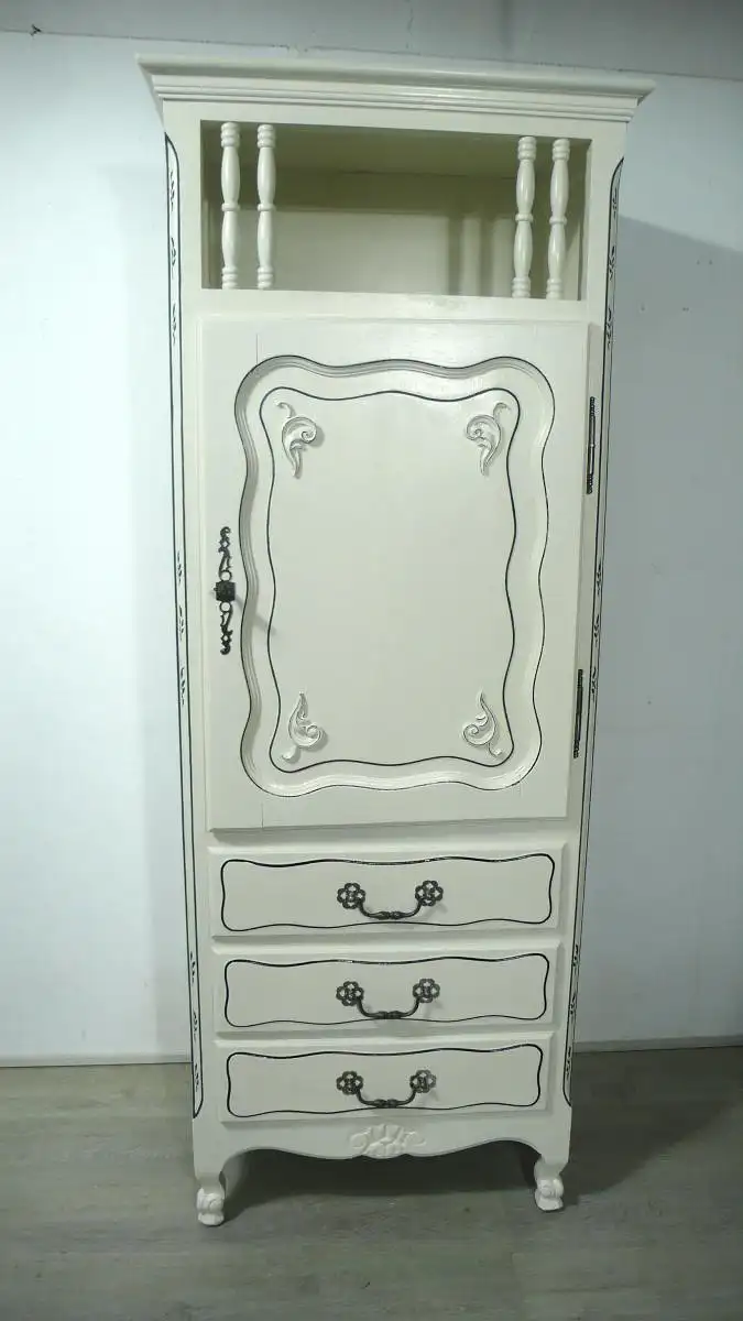 Geschirrschrank schmal Shabby Weiß, Gründerzeit um 1890, Türfach + 3 Schubladen 3
