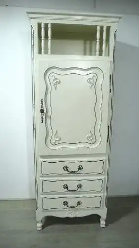 Geschirrschrank schmal Shabby Weiß, Gründerzeit um 1890, Türfach + 3 Schubladen