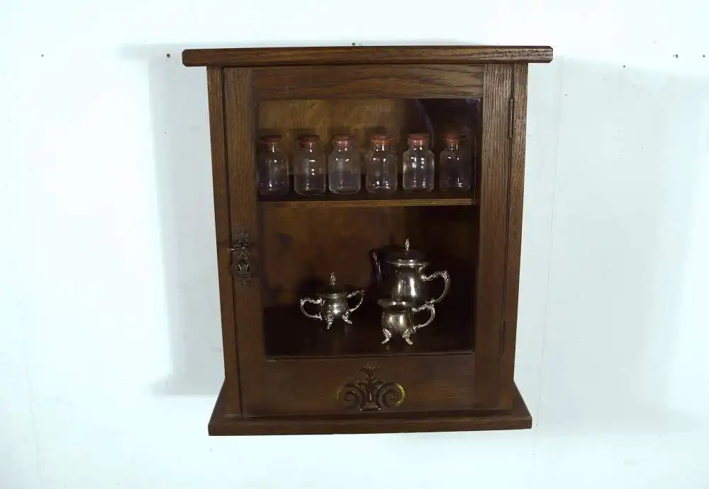 Jugendstil Medizinschrank Apothekerschrank Hängeschrank 1 Türe, Eiche dunkel, um 1900 0