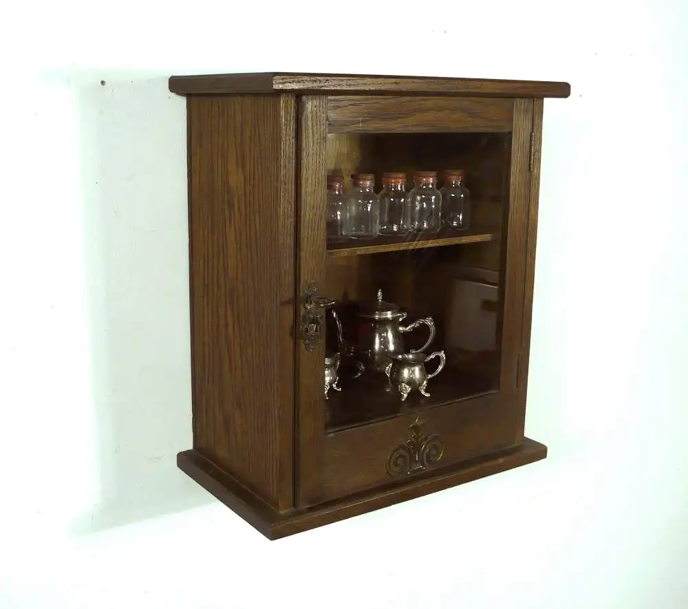 Jugendstil Medizinschrank Apothekerschrank Hängeschrank 1 Türe, Eiche dunkel, um 1900 1