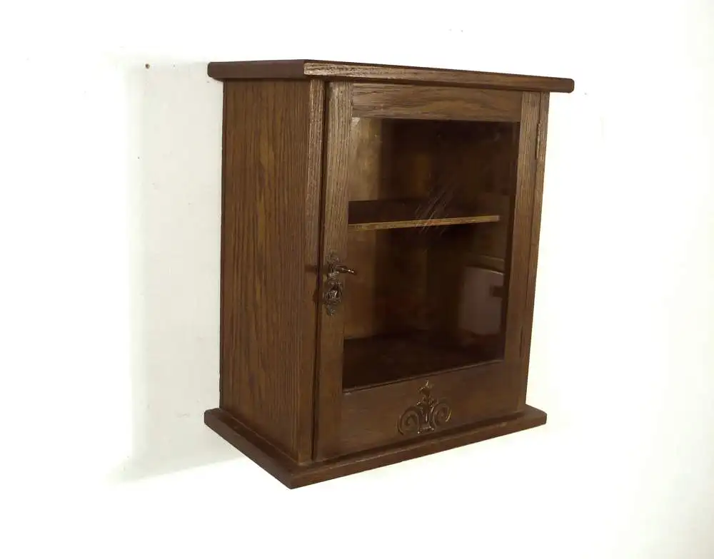 Jugendstil Medizinschrank Apothekerschrank Hängeschrank 1 Türe, Eiche dunkel, um 1900 2