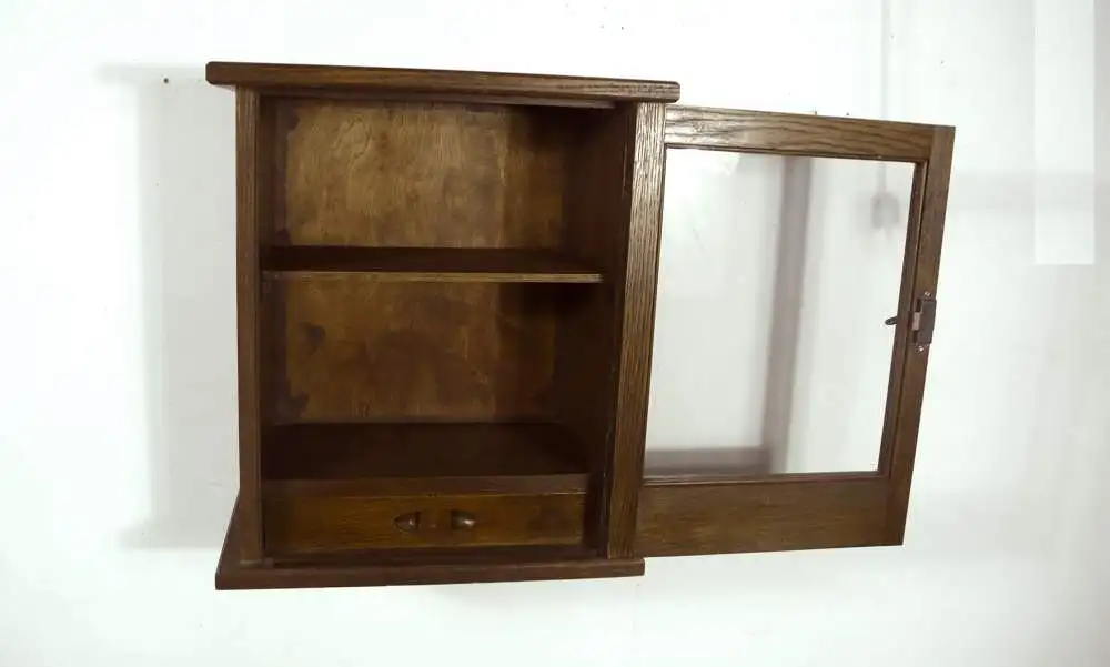 Jugendstil Medizinschrank Apothekerschrank Hängeschrank 1 Türe, Eiche dunkel, um 1900 4