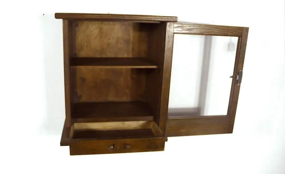 Jugendstil Medizinschrank Apothekerschrank Hängeschrank 1 Türe, Eiche dunkel, um 1900 5