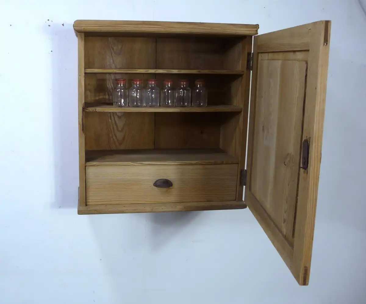 Jugendstil Medizinschrank Apothekerschrank Hängeschrank 1 Türe, Weichholzl Natur, um 1900 2