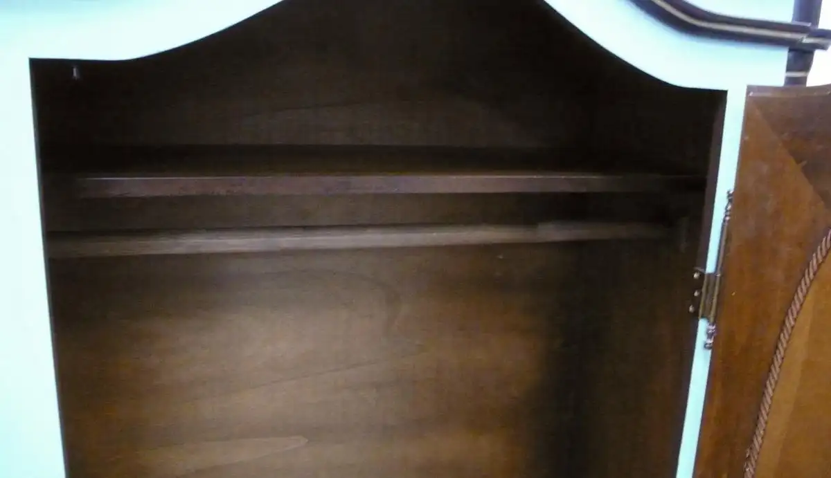 Alter Dielenschrank Antik Stil, Türe mit Ovalem Spiegel, 1 Schublade, Shabby Mint auf Nuß dunkel 4