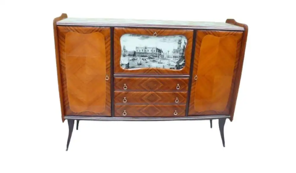 Mid Century Highboard Buffet mit Hausbar Palisander Furnier Italienisches Design nach Rigamonti 40er 50er 0