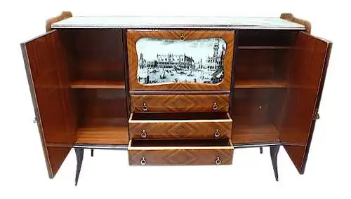 Mid Century Highboard Buffet mit Hausbar Palisander Furnier Italienisches Design nach Rigamonti 40er 50er