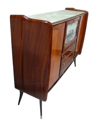 Mid Century Highboard Buffet mit Hausbar Palisander Furnier Italienisches Design nach Rigamonti 40er 50er