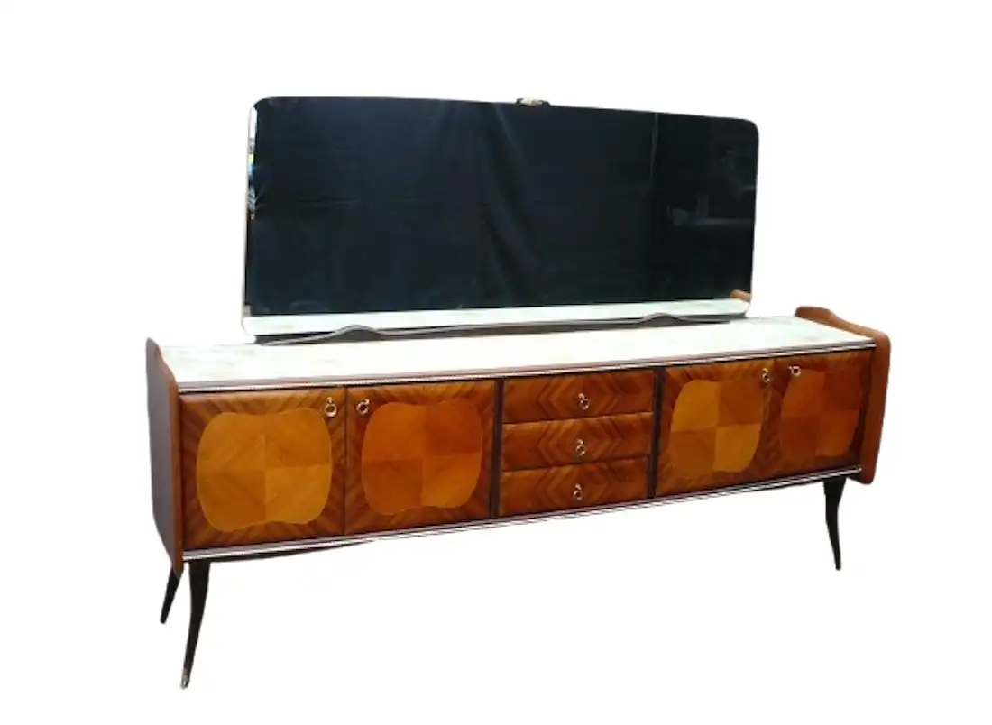 Mid Century Sideboard Anrichte mit Spiegel, Palisander, Italienisches Design nach Rigamonti 40er 50er 0