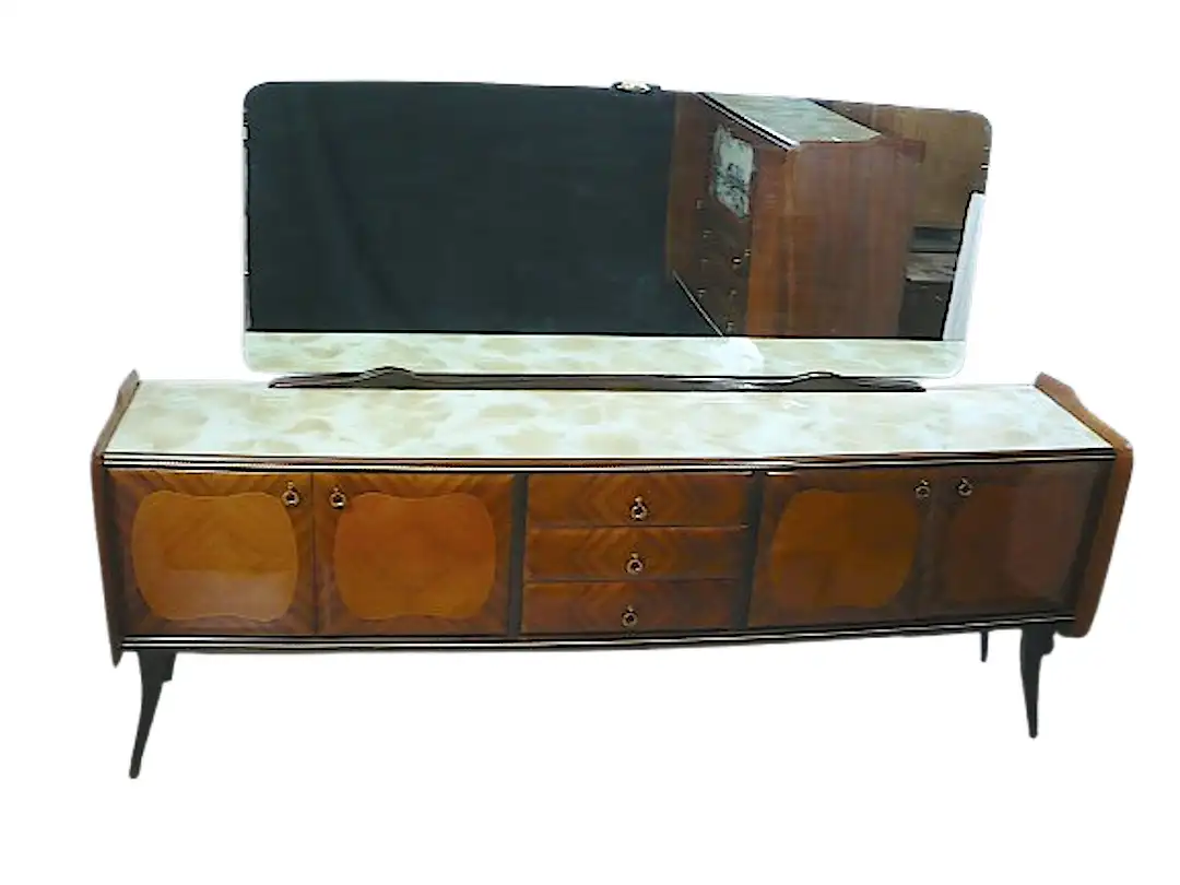 Mid Century Sideboard Anrichte mit Spiegel, Palisander, Italienisches Design nach Rigamonti 40er 50er 1