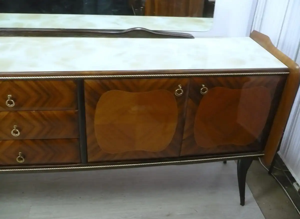 Mid Century Sideboard Anrichte mit Spiegel, Palisander, Italienisches Design nach Rigamonti 40er 50er 2