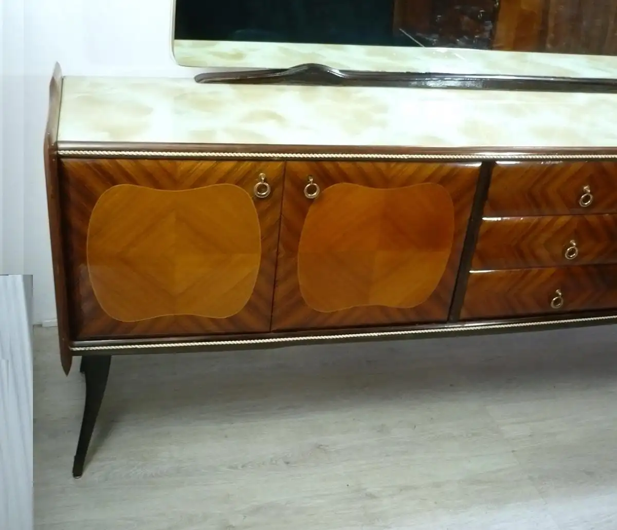 Mid Century Sideboard Anrichte mit Spiegel, Palisander, Italienisches Design nach Rigamonti 40er 50er 3