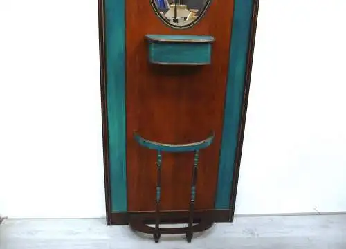 Jugendstil Garderobe Wand Stand-Garderobe 1910er, Eiche + Shabby Türkis