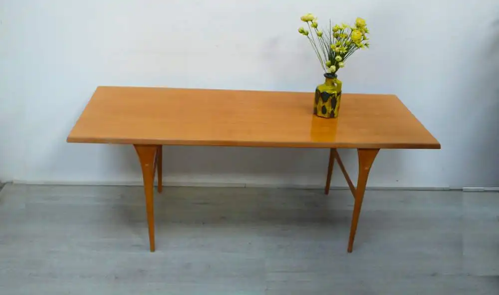 50er 60er Couchtisch Kaffeetisch Kirsche Vollholz Mid Century Modern 150 cm lang elegant 0