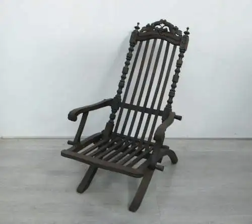 Liegestuhl Klappsessel Gründerzeit 1880er Nußbaum dunkel Frankreich