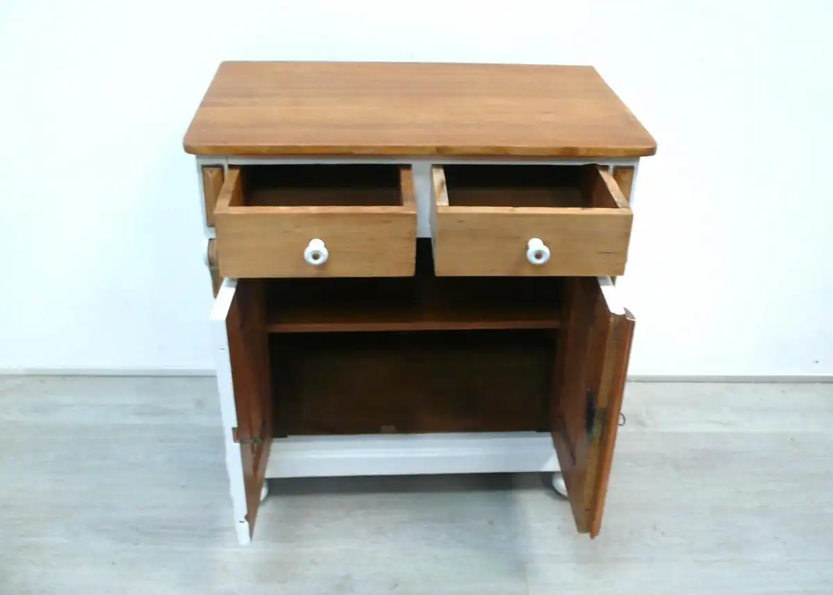 Küchenanrichte Anrichte Sideboard Waschtisch, Weichholz + Weiß, um 1900 Gründerzeit, 2-türig 2 Schubladen, Landhausstil 4