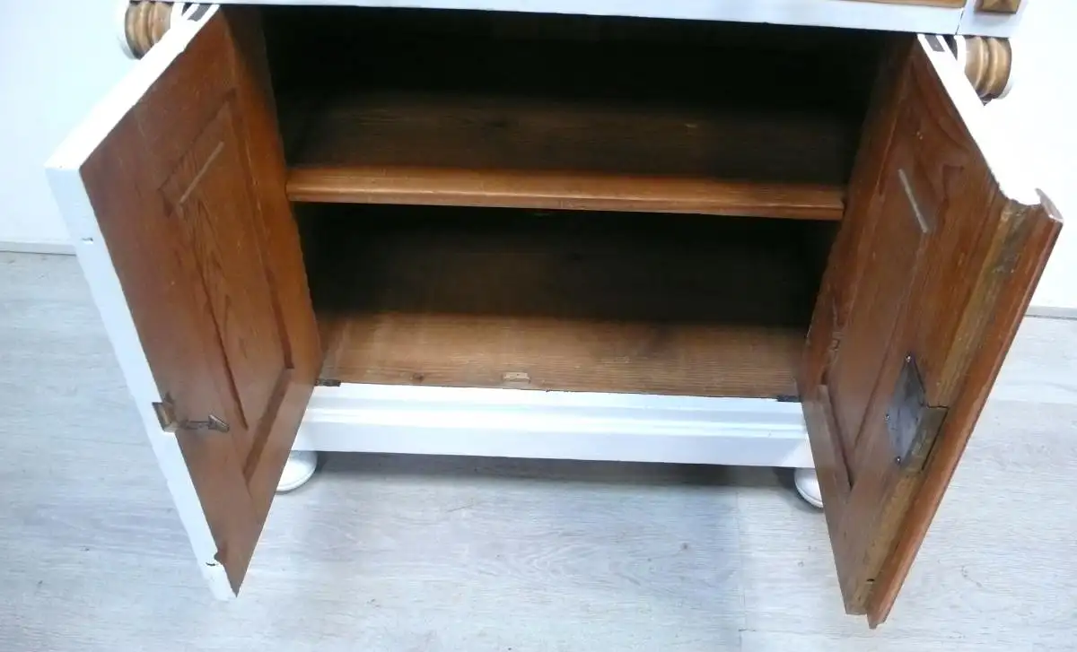 Küchenanrichte Anrichte Sideboard Waschtisch, Weichholz + Weiß, um 1900 Gründerzeit, 2-türig 2 Schubladen, Landhausstil 5