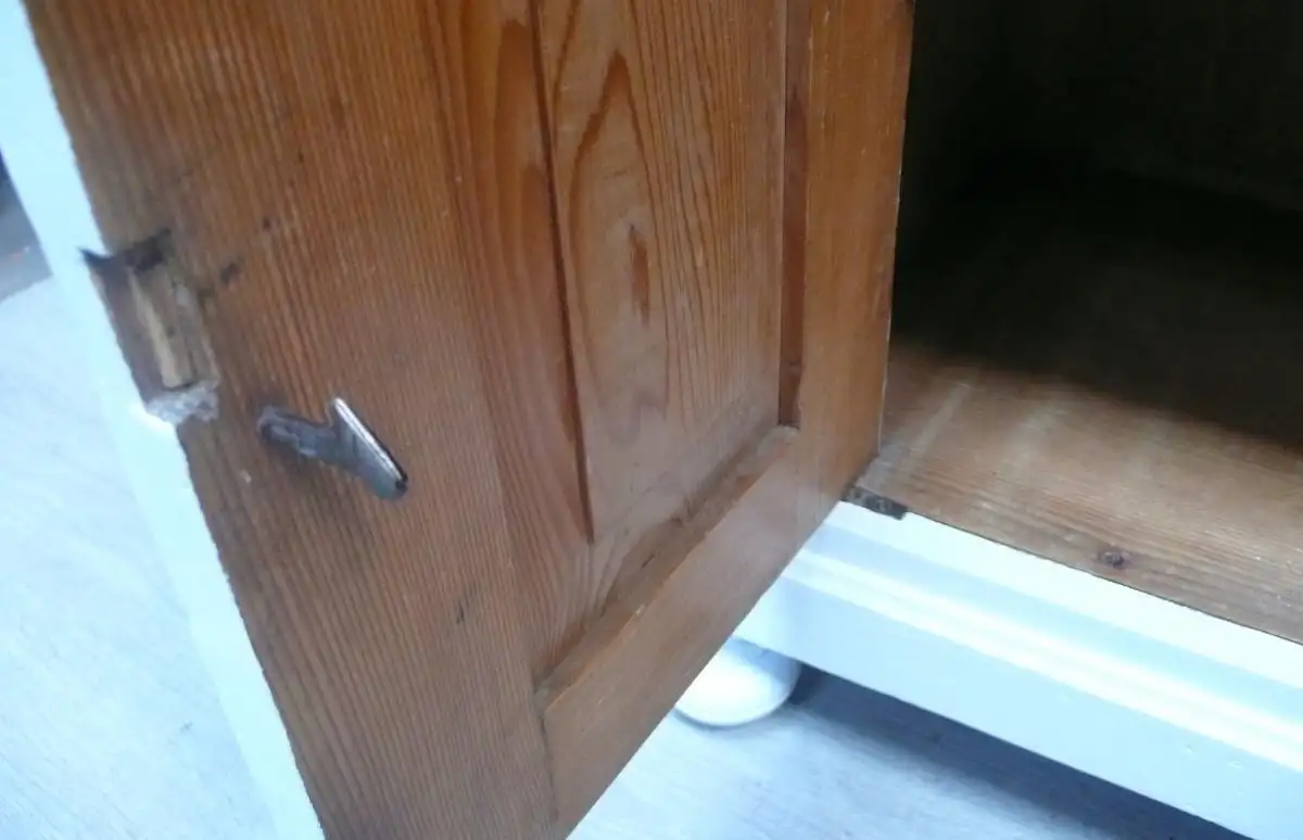 Küchenanrichte Anrichte Sideboard Waschtisch, Weichholz + Weiß, um 1900 Gründerzeit, 2-türig 2 Schubladen, Landhausstil 6