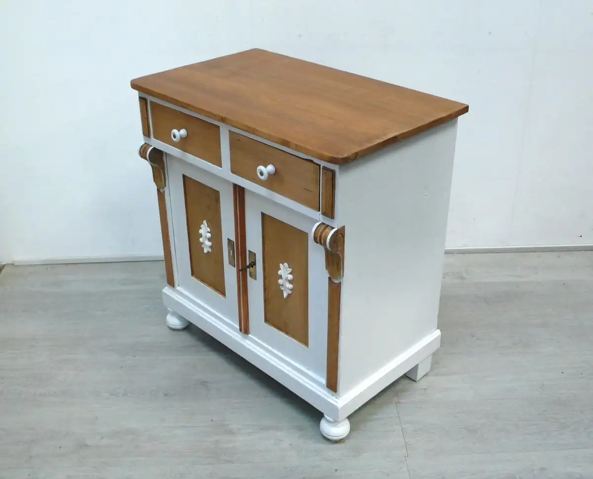 Küchenanrichte Anrichte Sideboard Waschtisch, Weichholz + Weiß, um 1900 Gründerzeit, 2-türig 2 Schubladen, Landhausstil 7