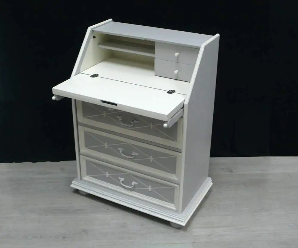 Kleiner Sekretär, Antik Stil, handbemalt in Shabby Hellgrau-Weiß 2