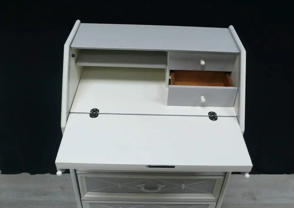 Kleiner Sekretär, Antik Stil, handbemalt in Shabby Hellgrau-Weiß 4