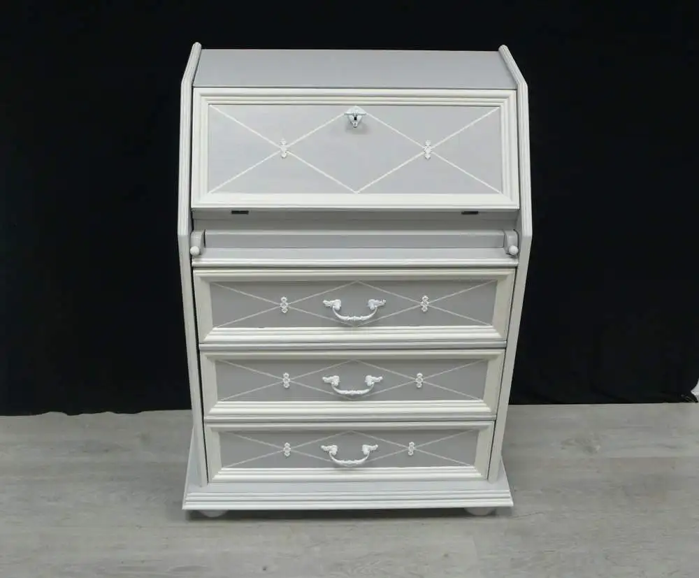 Kleiner Sekretär, Antik Stil, handbemalt in Shabby Hellgrau-Weiß 6