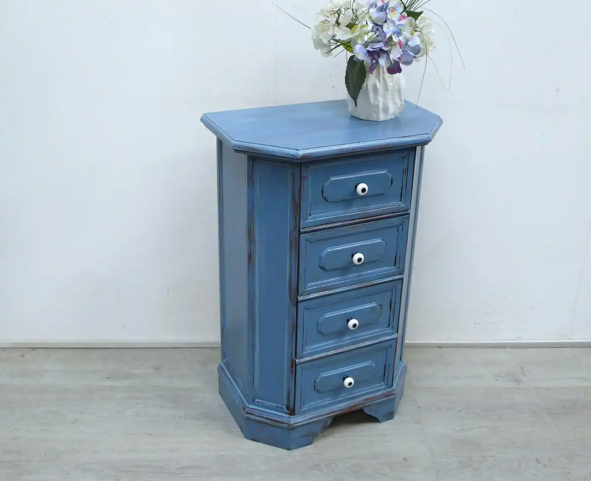 Alte Kommode schmal 4 Schubladen Shabby Chic Blau Vintage 0