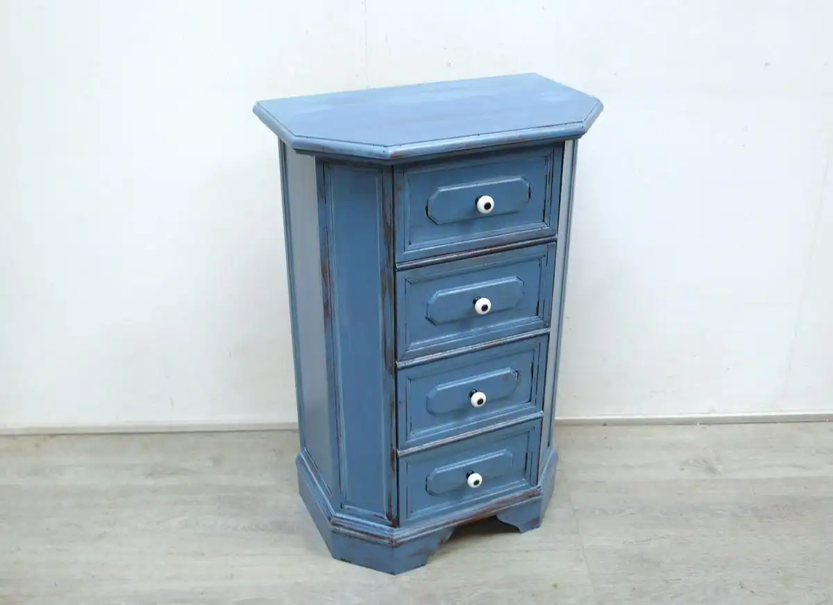 Alte Kommode schmal 4 Schubladen Shabby Chic Blau Vintage 1