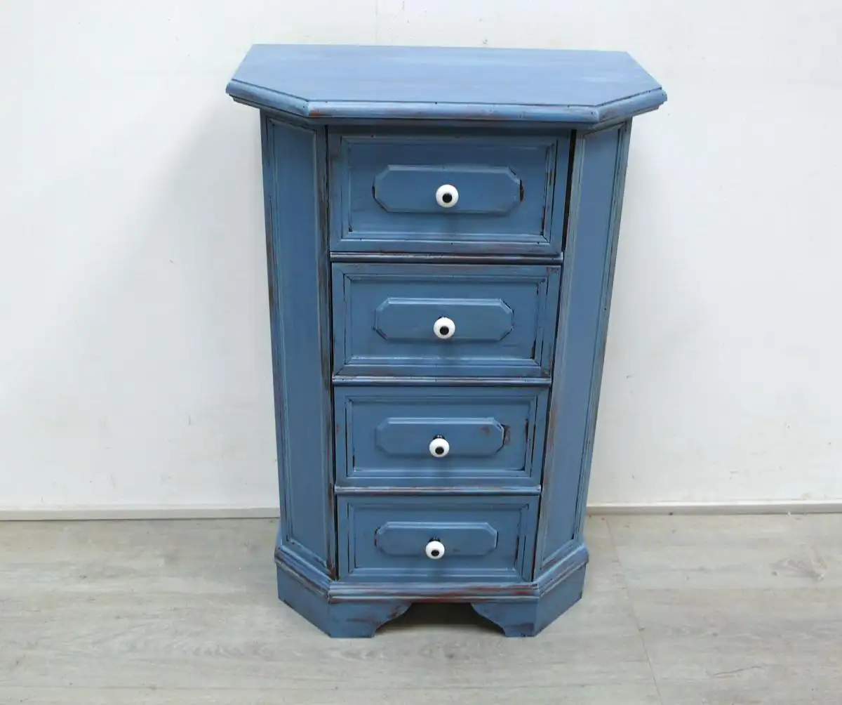 Alte Kommode schmal 4 Schubladen Shabby Chic Blau Vintage 2