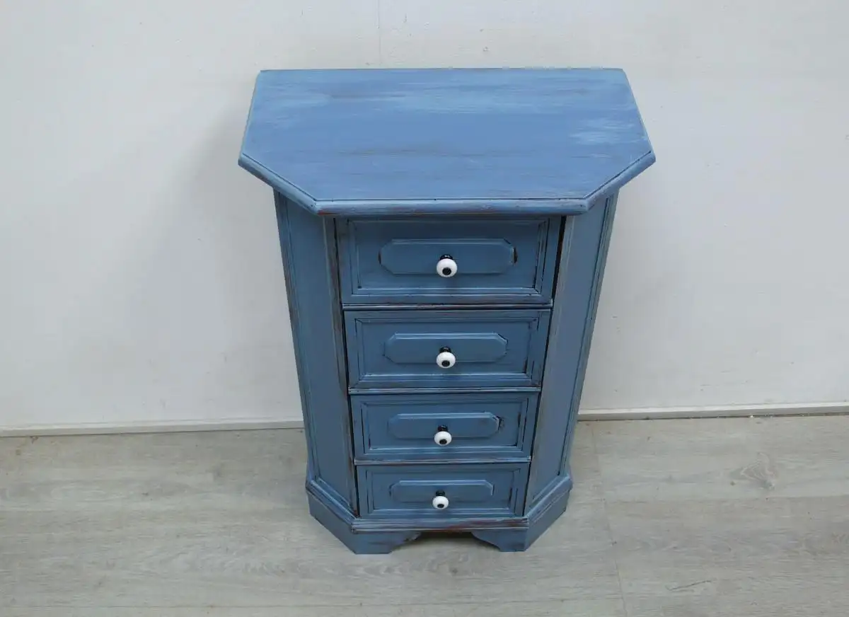 Alte Kommode schmal 4 Schubladen Shabby Chic Blau Vintage 3