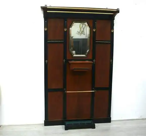 Jugendstil Garderobe Wand Standgarderobe um 1910 in Ulme / Rüster Vollholz, mit Schwarz + Gold