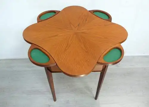 Antiker Spieltisch mit Schublade in Kleeblattform Eiche um 1900