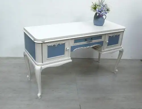 Chippendale Sideboard Anrichte Frisiertisch in Weiß + Taubenblau