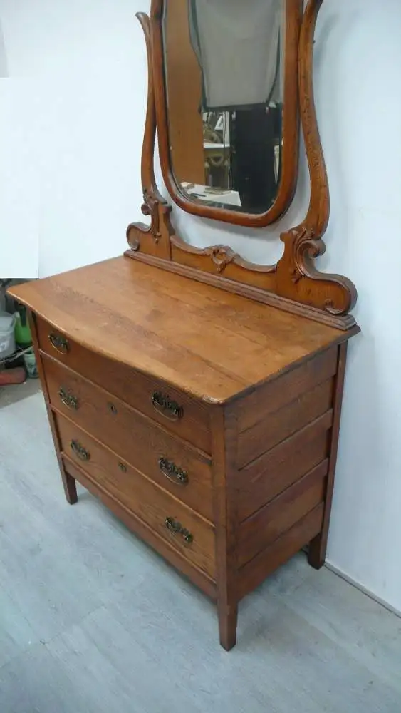 Antike Spiegelkommode 3 Schubladen mit Kippspiegel Amerik. Nußbaum natur, um 1900 5