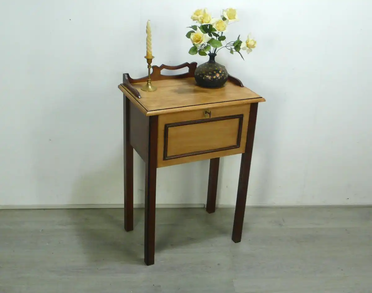 Mini Sekretär Konsolentisch Post-Tischchen, Kassen-Tisch, Jugendstil Eiche hell + dkl um 1900