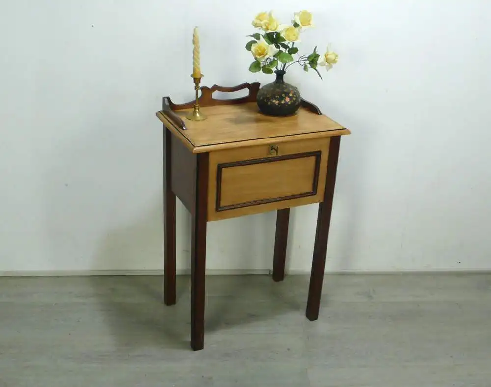 Mini Sekretär Konsolentisch Post-Tischchen, Kassen-Tisch, Jugendstil Eiche hell + dkl um 1900 0