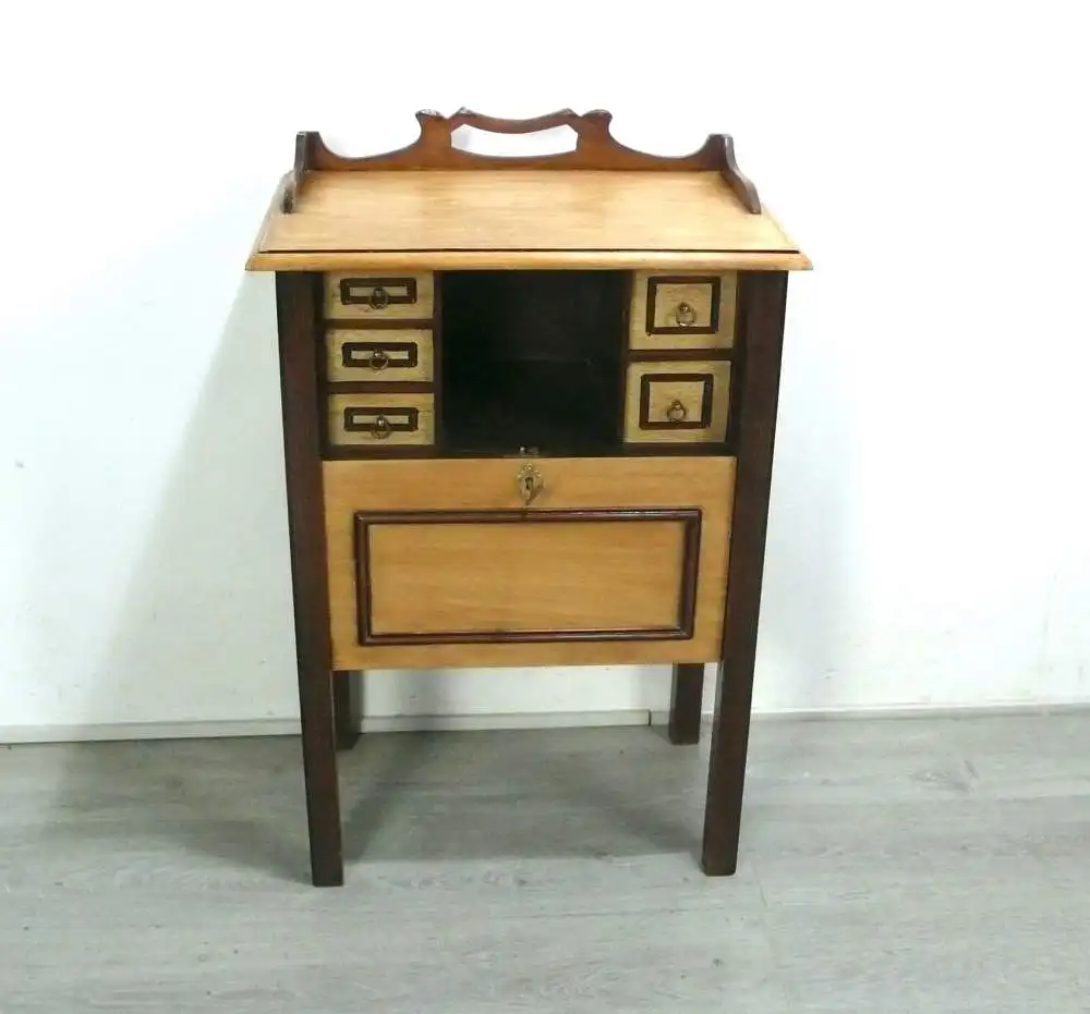 Mini Sekretär Konsolentisch Post-Tischchen, Kassen-Tisch, Jugendstil Eiche hell + dkl um 1900 3