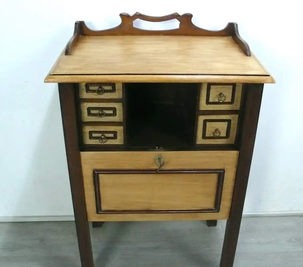 Mini Sekretär Konsolentisch Post-Tischchen, Kassen-Tisch, Jugendstil Eiche hell + dkl um 1900 4