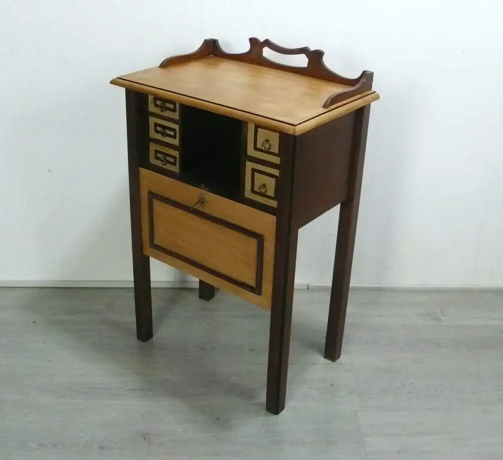 Mini Sekretär Konsolentisch Post-Tischchen, Kassen-Tisch, Jugendstil Eiche hell + dkl um 1900 6