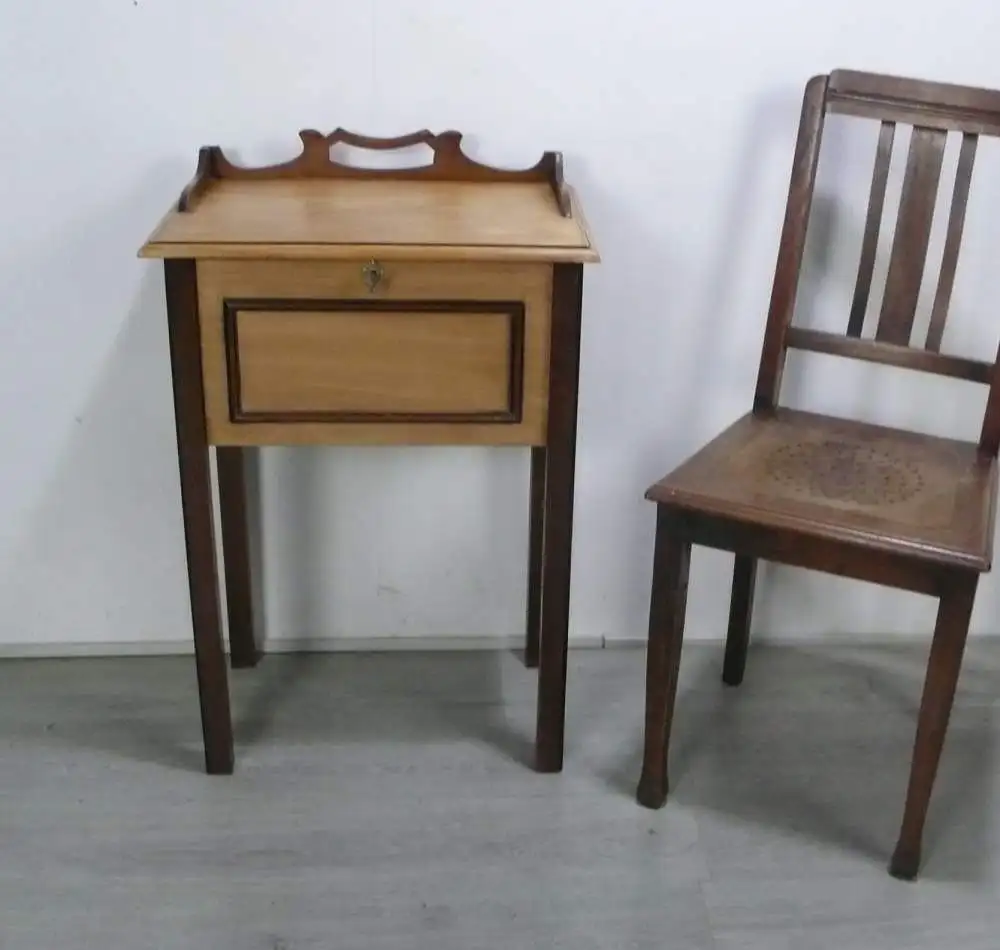 Mini Sekretär Konsolentisch Post-Tischchen, Kassen-Tisch, Jugendstil Eiche hell + dkl um 1900 8