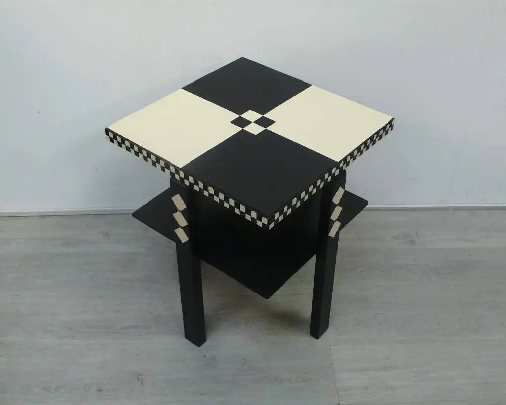 30er Couchtisch Beistelltisch Vollholz Bauhaus Stil Schwarz-Weiß UNIKAT 1