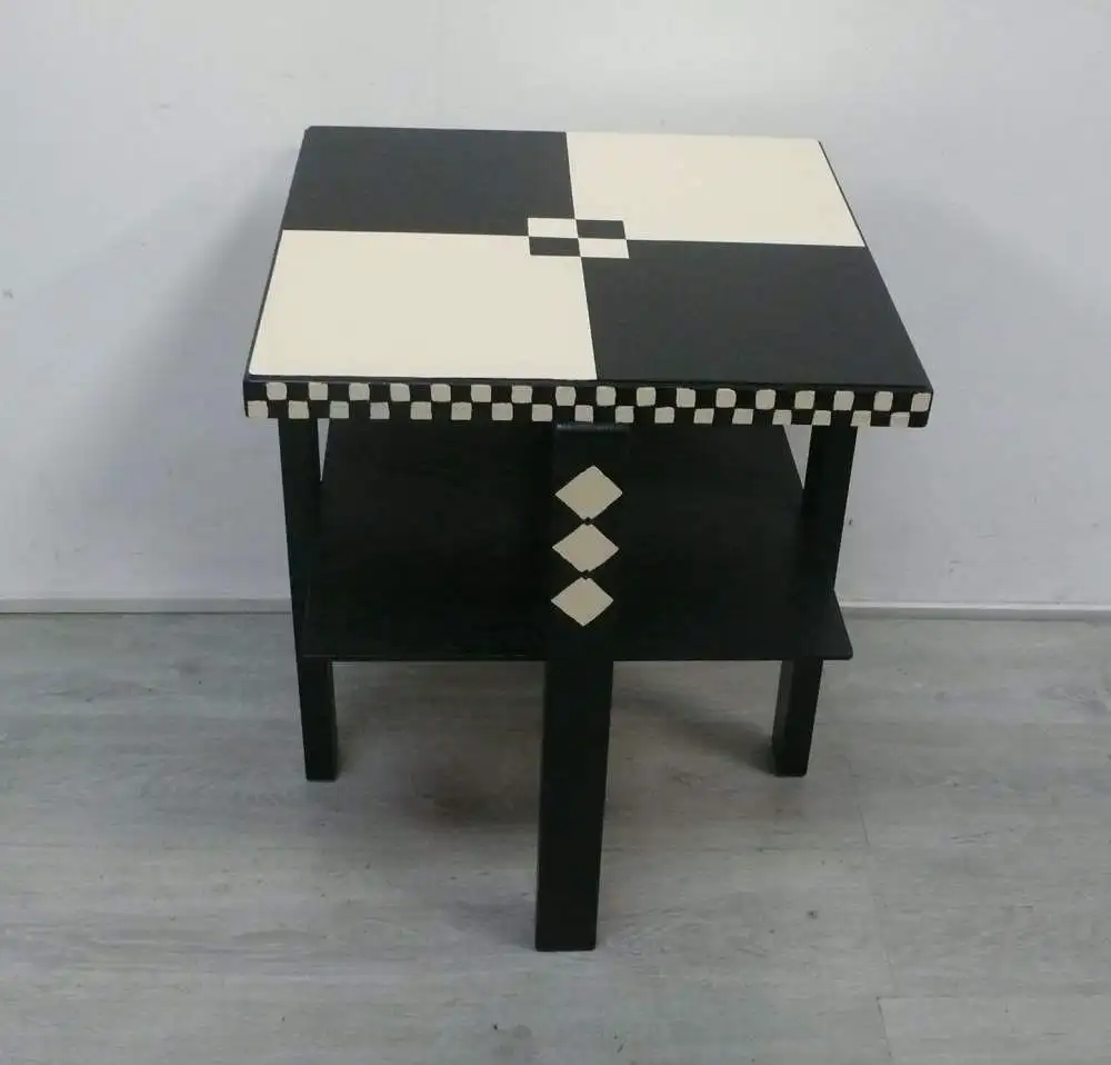 30er Couchtisch Beistelltisch Vollholz Bauhaus Stil Schwarz-Weiß UNIKAT 3