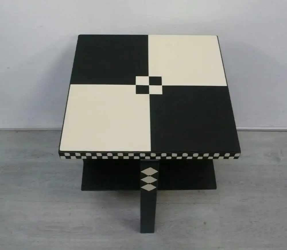 30er Couchtisch Beistelltisch Vollholz Bauhaus Stil Schwarz-Weiß UNIKAT 4