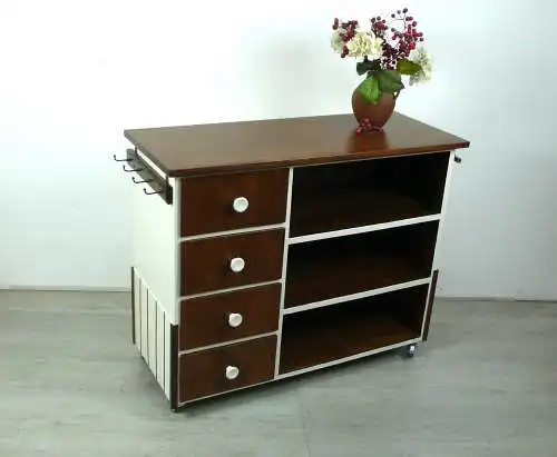 Alte Küchenanrichte  / Mobile Kücheninsel / Sideboard, Nußbaum + Weiß