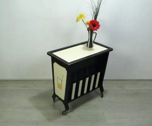 50er Zeitungsständer mit Minibar Lesetisch Beistelltisch Schwarz-Braun + Weiß Mid-Century