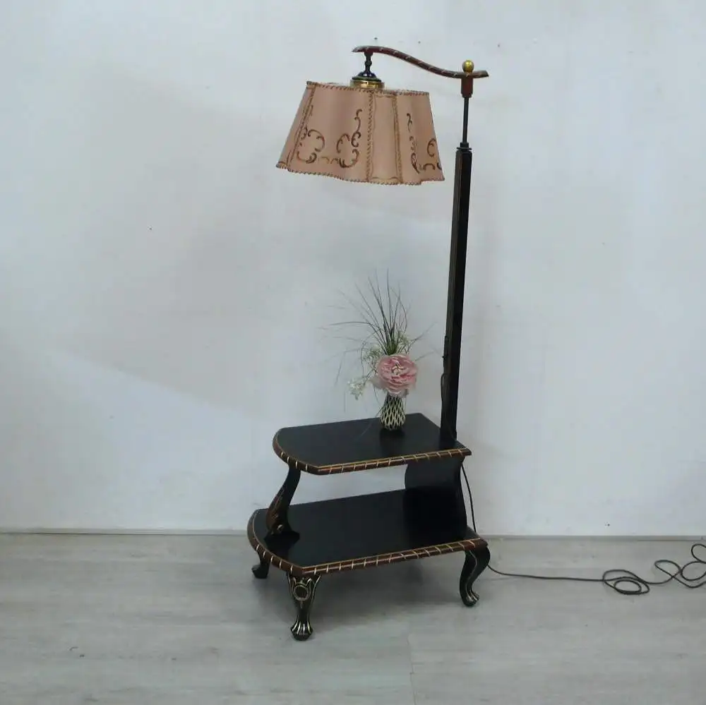 30er Stehlampe mit Tisch, Lesetisch, Chippendale Stil, Vollholz 0