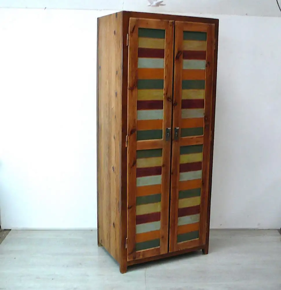 Holz Spind, Dielenschrank, 2 Türen, Naturholz + Shabby Bunt um 1900, Vulkan Eifel 0