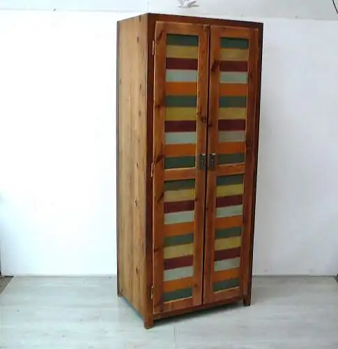 Holz Spind, Dielenschrank, 2 Türen, Naturholz + Shabby Bunt um 1900, Vulkan Eifel
