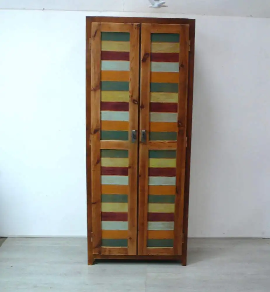 Holz Spind, Dielenschrank, 2 Türen, Naturholz + Shabby Bunt um 1900, Vulkan Eifel 1