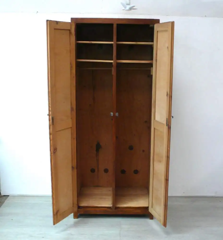 Holz Spind, Dielenschrank, 2 Türen, Naturholz + Shabby Bunt um 1900, Vulkan Eifel 2